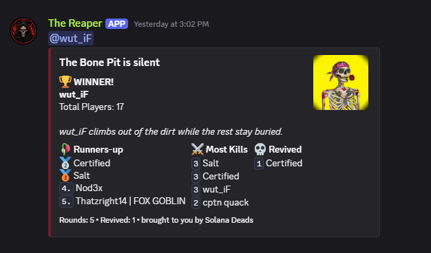 The Bone Pit names its winner